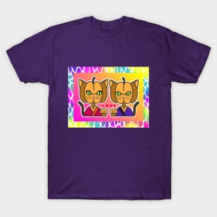 Colorful Love Cats Pumpkins T-Shirt